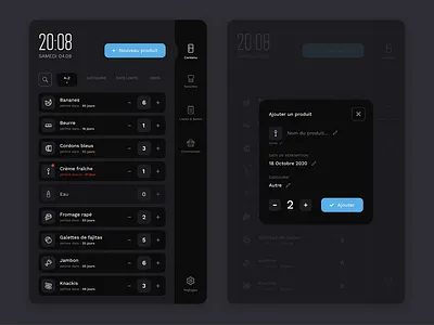 Smart Fridge App app dark dark theme dark ui fridge list listing night mode smart smart fridge ui ux