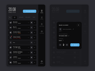 Smart Fridge App app dark dark theme dark ui fridge list listing night mode smart smart fridge ui ux