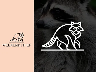 Raccoon design flat illustration logo minimal typography vector