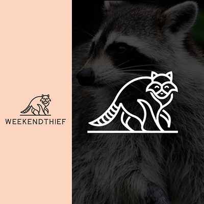 Raccoon design flat illustration logo minimal typography vector