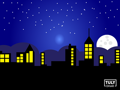 Moon Night City Illustration adobe illustrator city design illustration moon night tuly dhar