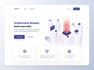 Intelogics - Homepage artificial intelligence branding clean header illustration isometric landing page minimal models typography ui ux vector web webdesign website