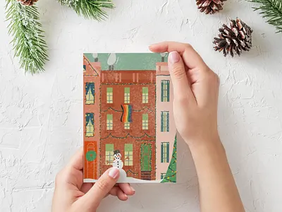 White Christmas Holiday Cards architecture beach brownstone cabin christmas christmas card cottage design holiday holiday card illo illustration illustrator postcard procreate treehouse