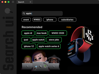 Search Ui apple apple watch branding daily ui dailyui dark ui darkui design flat illustration iphone minimal search search ui ui ux vector watch web