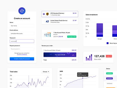 Subscrify - Modals 🔄🚀 card design component library components data saas data visulization data viz dataviz delivery status e commerce app graph design graph ui inputs modals saas app saas components saas ui semiflat studio software as a service subscrify table design