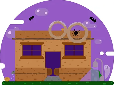 House-girl Halloween bat character ghost halloween home horror house illustration pumpkin spider