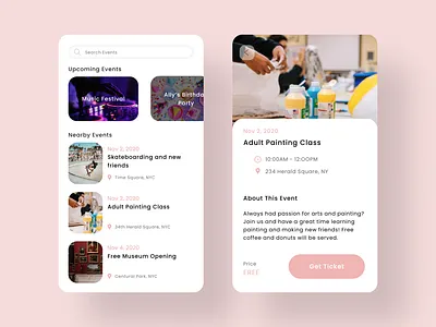 Event List - Adult Painting Class branding dailyui designinspiration hireme minimal uidesign uidesigner userinterfacedesign uxdesign uxdesigner