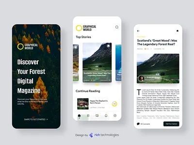 Digital magazine app design blog blog post branding design illustration magazine magazine app rich technologies ui ui ux ux wild life wild magazine