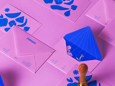 Fressco Brand Design blue branding branding process bright color colorful colors palette design envelope freelance fruits pink portfolio stationery style visual identity