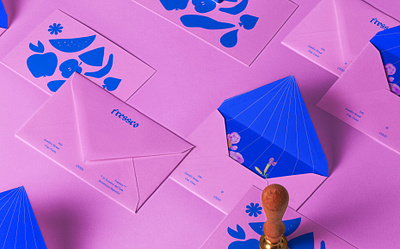 Fressco Brand Design blue branding branding process bright color colorful colors palette design envelope freelance fruits pink portfolio stationery style visual identity