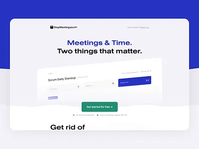 StopMeetingWaste Landing Page Hero Transition animation clean figma flat homepage interaction landing page design landing page ui landing pages landingpage meetings scroll simple transition ui ux website