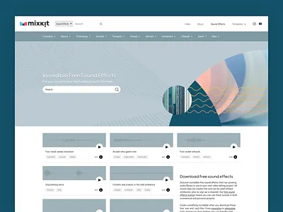 Mixkit - Free sound effects page design blue design music sound sound design sounds ui userinterface website