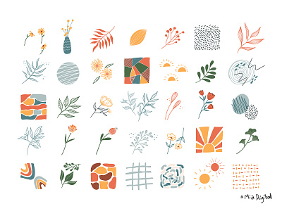 Big set ofloral elements and abstract compositions abstract branches and leaves composition daisy decoration element flat design floral floral pattern flower flower illustration geometric illustration art leaf patterns wall art
