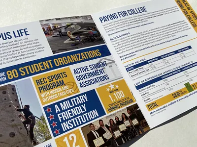 San Jacinto College recruiting brochure blue branding brochure college community college design editorial design gold houston layout