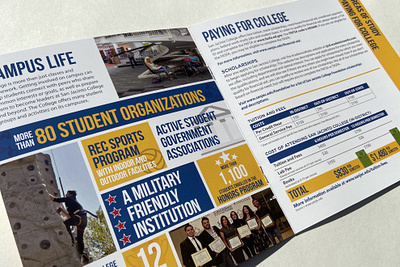 San Jacinto College recruiting brochure blue branding brochure college community college design editorial design gold houston layout