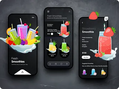 Smoothie App Design animation app app design application black design drinks food illustration illustrations minimal product design smoothie typography ui ui design ux vector web web design