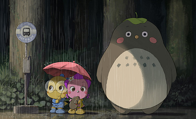 Waiting for the bus animation anime book character character design illustration rain stylized