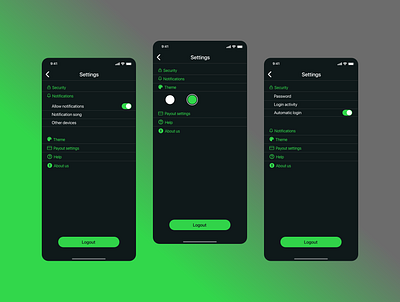 Daily UI 007 Settings UI app concept green ios set settings settings page settings ui ui