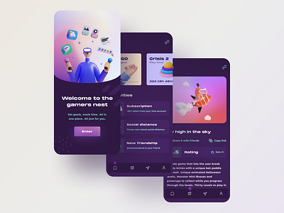 Gamers app - Dark UI app dark dark app dark mode dark ui illustraion menu navigation rating ui