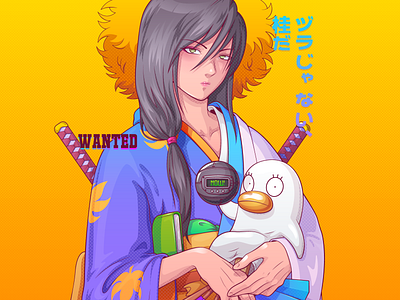 Katsura adobe illustrator anime colorful gintama icon illustration katsura kimono mother of god pop art portrait vector wanted