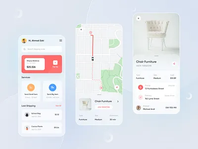 Qirim - Mobile Apps app branding clean delivery design designer finance ios map minimal mobile app mobile ui order red service shipping ui ui design ux ux design