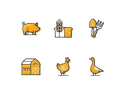 Farm line icons agriculture animal cattle design farm gardening haystack icon line style vector