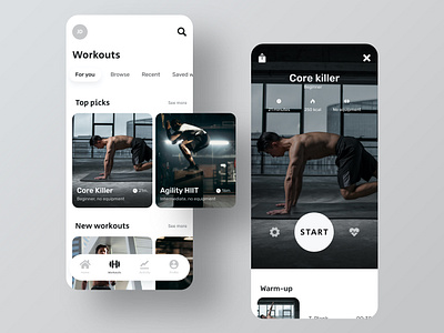 fitR | App Concept app design black and white clean design clean ui concept app fitness fitness app monochrome sans serif training training app ui ui design ux ux design workout workout app