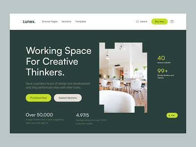 Co-working Landing Page Template-lunex creative design design dribbble best design free ui resource homepage landing page resource popular design template design templates ui resource uihut web ui website header