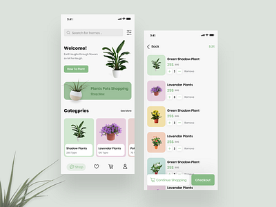 Plants Online Store app app design cartoon design ecommerce flower home screen ios plant store ui uiux ux xd