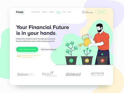 Fintal Financial Management app colorful creative design explore figma finance fintech future hero income interface landing page mobile money passive pay transcation ui design website