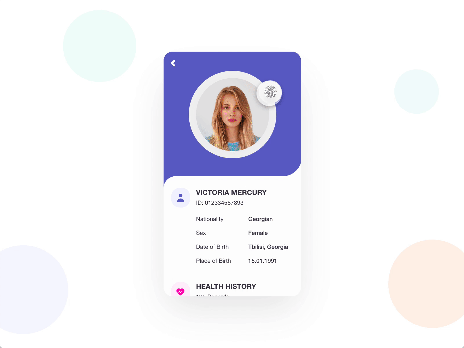 Virtual Id Concept adobe xd app app design application ehealth history id card idea identity identity design mobile prototype qr code ui ui ux ux virtual card xd