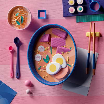 Space Ramen 2d 36days 3d colors food food app illustration japan pink ramen