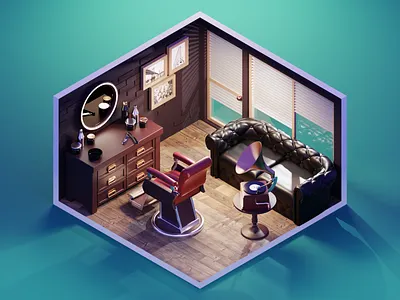 Barber Shop 3d barber shop blender diorama illustration isometric render room
