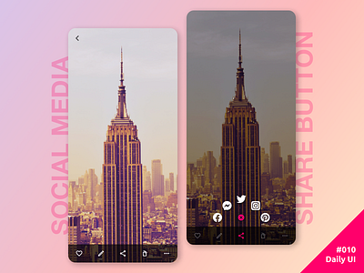 Daily UI #010 Social Media Share Button 010 app button daily daily ui dailyui facebook gallery gradient instagram menu messenger mobile photo photo gallery pinterest share social media twitter ui