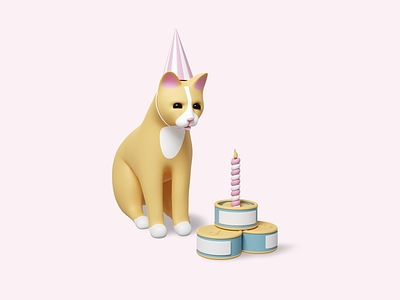 Cat Birthday 3d 3d art 3d cat 3d pet cat design illustration