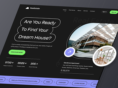 Real Estate Landing Page dark estate figma home house popular product real real estate rent trend ui ux website