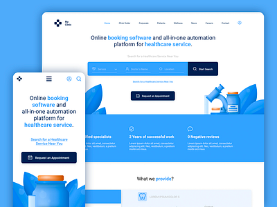 Medical & healthcare website blog blue doctor health healthcare heart illustraion map medicine minimal pharmacy search services ui ux website