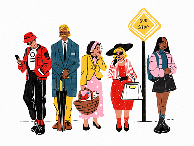 Waiting to Travel bus stop character commute design design studio digital art digital artwork digital illustration digital painting graphic design illustration illustration art illustrations illustrator people people illustration procreate public transport transport travel