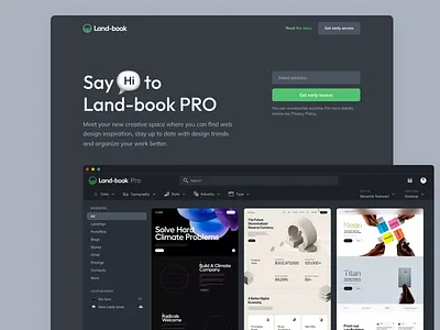 Land-book PRO dark mode land book landing page website galler