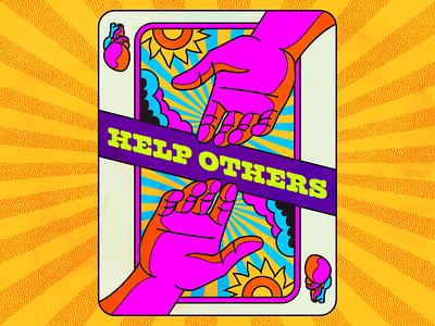 Help others colorful design empathy help illustration playing card pop art psychedelic retro sixties vector vintage