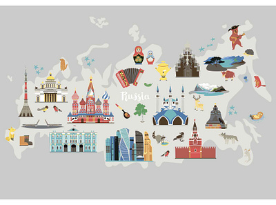 Russia vector map background card cartoon flat hand drawn icon illustration map russia russian skyline vector