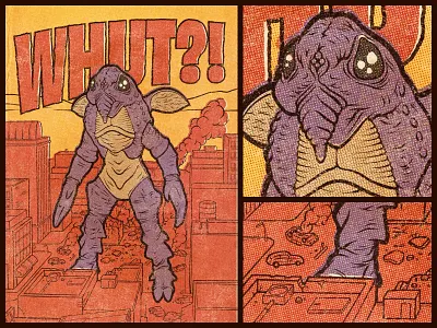 whut comic halftone illustration insect monster procreate pulp ruins typography vintage