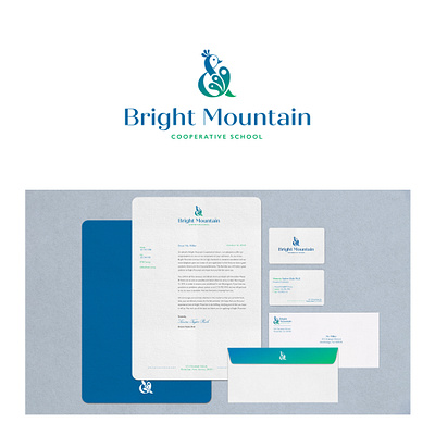 Bright Mountain Logo amperstand bird blue brand branding design education logo peacock peacocklogo sanserif serif type typography vector