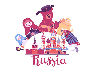 Russia vector illustration card cartoon character flat icon illustration illustrator kremlin logo russia vector vector illustration