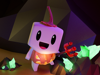 Day 4: Mining (Forager Fan Art Happy Halloween ) 3d art artist blender forager game illustration jackolantern mine mines practice render study uiillustration