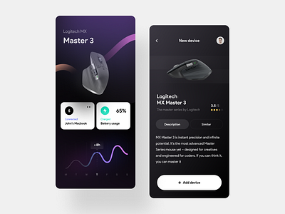 Logitech manager app android app chart design device ios iphone logitech managment minimal mobile mouse mx master 3 ui ux