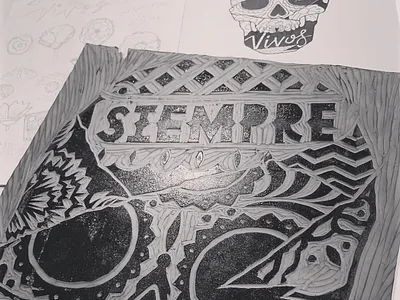 SIEMPRE VIVOS dayofthedead diademuertos engraving illustration linocut