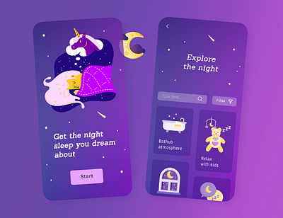 Night app bath dark design habits inspiration kids meditation minimal night nightmode relax routine sleep ui uidesign unicorn ux uxdesign