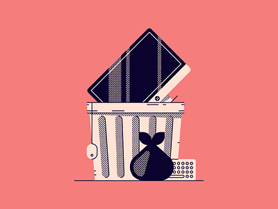 S E L F C A R E computer design halftone illustration mental health overworked self care texture trash vector