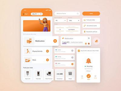 Health & Medication Tracker 3d animation chronic disease patients delightful experience design experience design healthcare medical medication medication tracker motion graphics product design track health ui ui components ui design ux design
